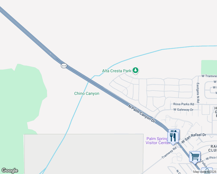map of restaurants, bars, coffee shops, grocery stores, and more near 1311 Oro Ridge in Palm Springs