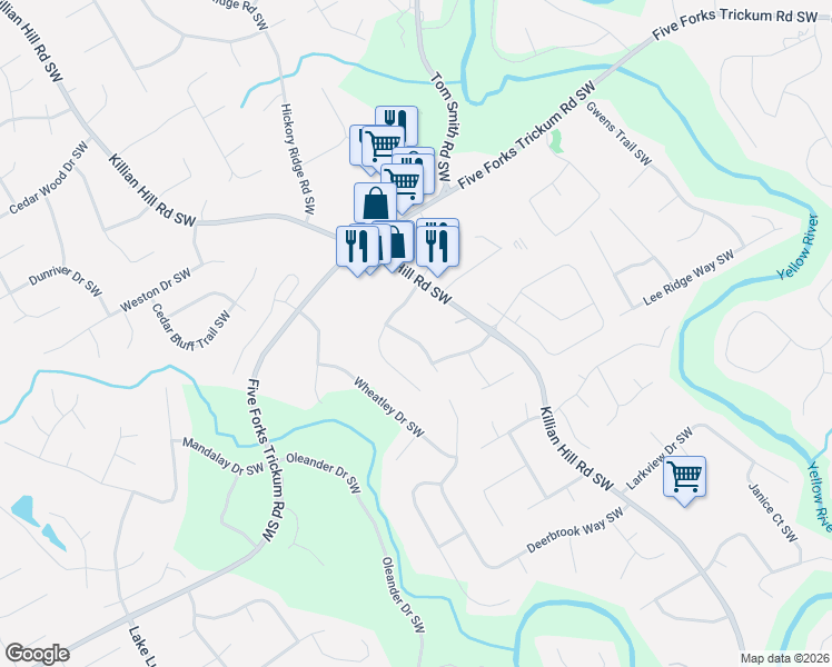 map of restaurants, bars, coffee shops, grocery stores, and more near 1054 Washington Lee Drive Southwest in Lilburn
