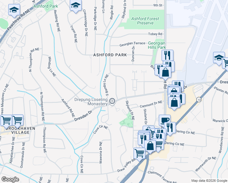 map of restaurants, bars, coffee shops, grocery stores, and more near 2690 Carlton Place Northeast in Atlanta