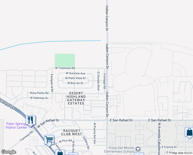 map of restaurants, bars, coffee shops, grocery stores, and more near 3945 El Dorado Boulevard in Palm Springs