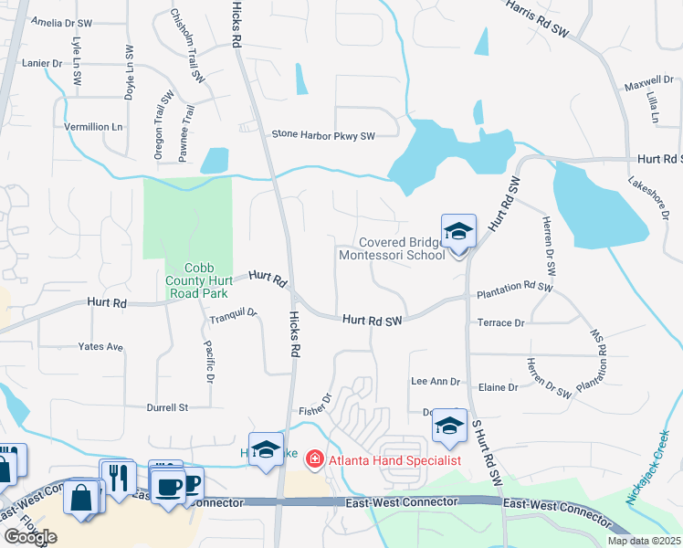 map of restaurants, bars, coffee shops, grocery stores, and more near 3647 Fred Walker Drive in Smyrna