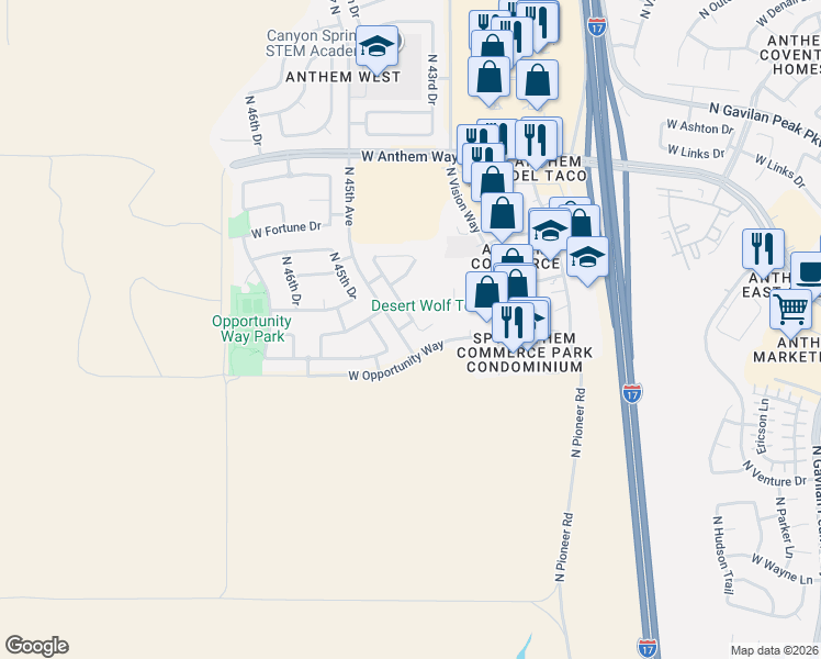 map of restaurants, bars, coffee shops, grocery stores, and more near 42016 North 44th Drive in Phoenix