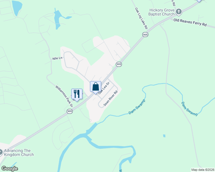 map of restaurants, bars, coffee shops, grocery stores, and more near 236 Oak Lea Drive in Conway