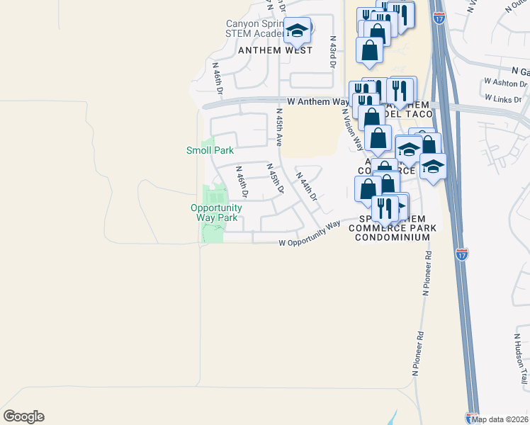 map of restaurants, bars, coffee shops, grocery stores, and more near 4550 West Stoneman Drive in Phoenix