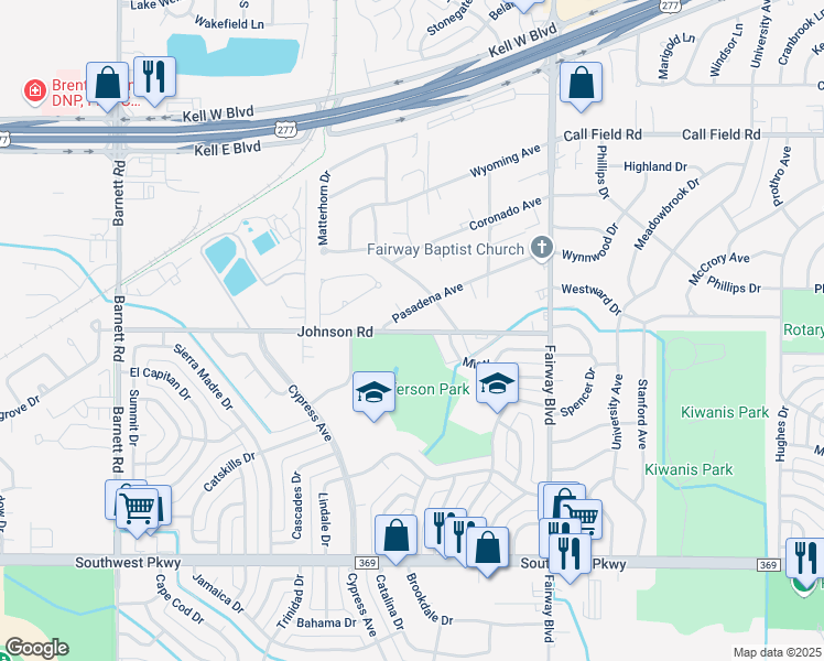 map of restaurants, bars, coffee shops, grocery stores, and more near 4808 Johnson Rd in Wichita Falls