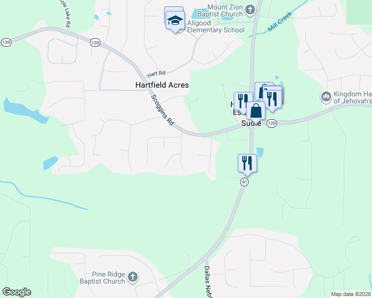 map of restaurants, bars, coffee shops, grocery stores, and more near 93 Sugar Mill Drive in Dallas