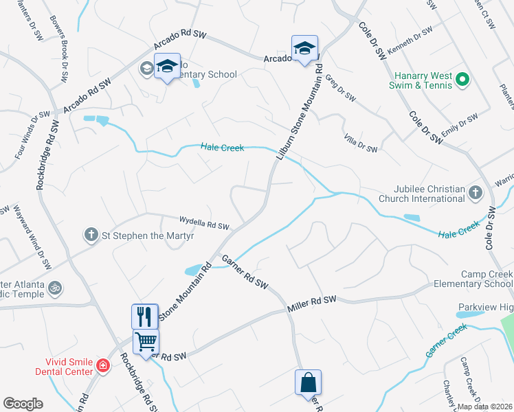 map of restaurants, bars, coffee shops, grocery stores, and more near 5091 Lilburn Stone Mountain Road in Lilburn