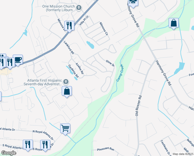 map of restaurants, bars, coffee shops, grocery stores, and more near 361 Kent Valley Circle in Tucker
