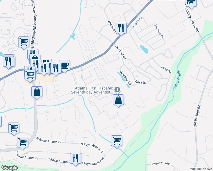 map of restaurants, bars, coffee shops, grocery stores, and more near 6151 Thorncrest Drive in Tucker