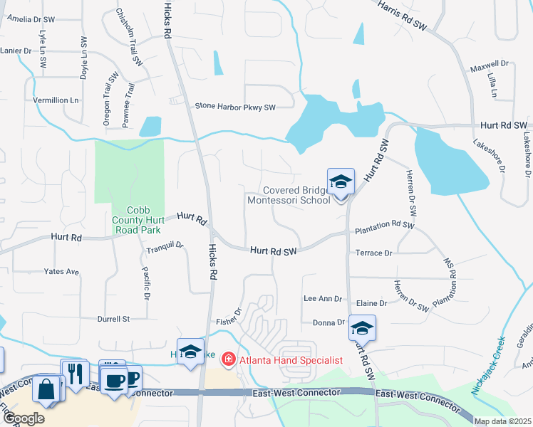 map of restaurants, bars, coffee shops, grocery stores, and more near 3647 Fred Walker Drive in Smyrna