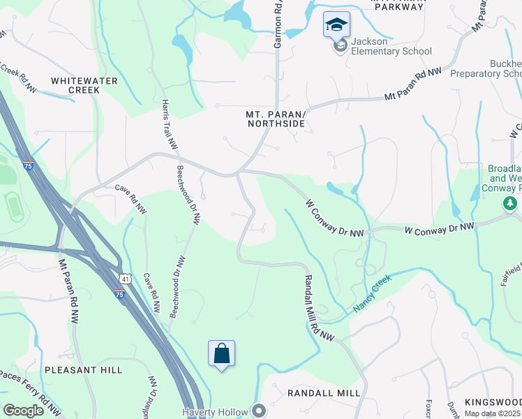 map of restaurants, bars, coffee shops, grocery stores, and more near 4045 Randall Mill Road Northwest in Atlanta