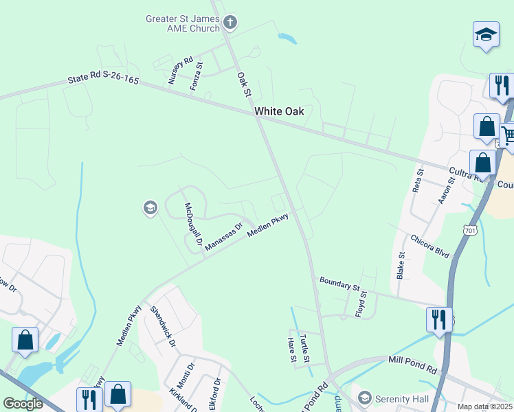 map of restaurants, bars, coffee shops, grocery stores, and more near 2716 Mercer Drive in Conway
