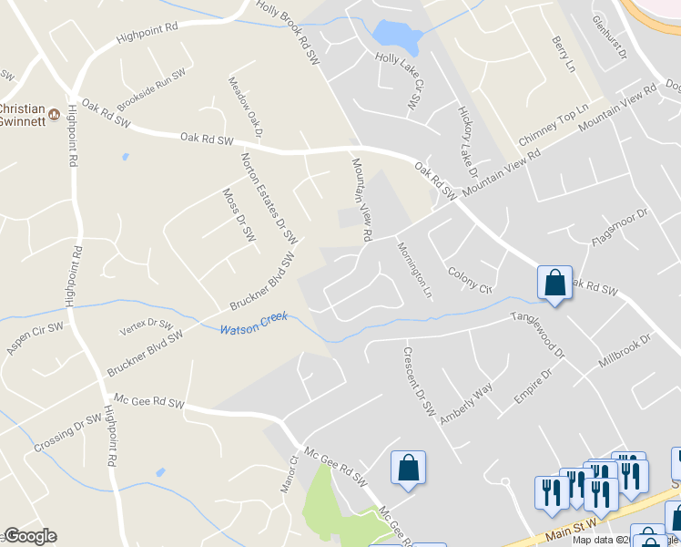 map of restaurants, bars, coffee shops, grocery stores, and more near 2795 Oak Meadow Drive in Snellville