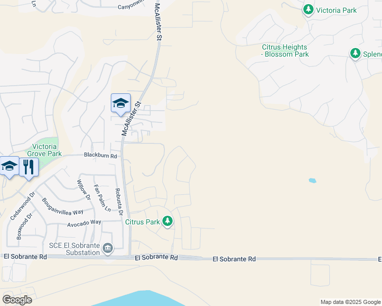 map of restaurants, bars, coffee shops, grocery stores, and more near 12994 Sonoma Valley Drive in Riverside