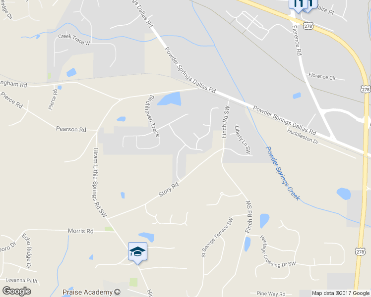 map of restaurants, bars, coffee shops, grocery stores, and more near 3418 Redwood Forest Lane in Hiram