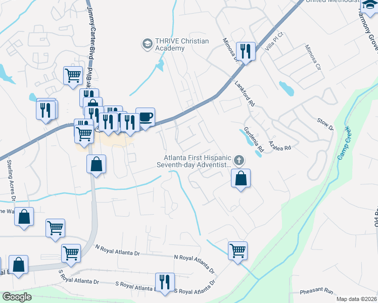 map of restaurants, bars, coffee shops, grocery stores, and more near 6371 Crestgate Lane in Tucker