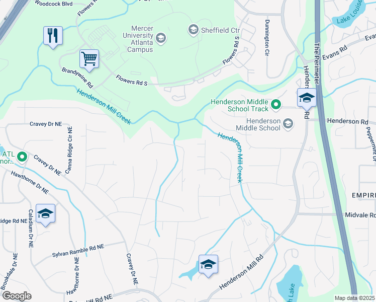 map of restaurants, bars, coffee shops, grocery stores, and more near 2695 Rangewood Drive Northeast in Atlanta