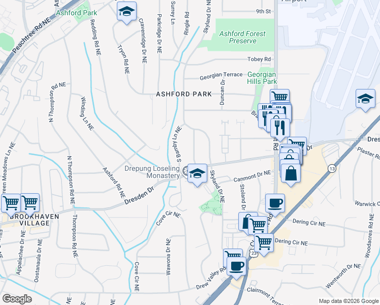 map of restaurants, bars, coffee shops, grocery stores, and more near 2690 Carlton Place Northeast in Atlanta