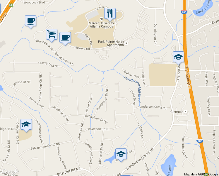 map of restaurants, bars, coffee shops, grocery stores, and more near 2695 Rangewood Drive Northeast in Atlanta