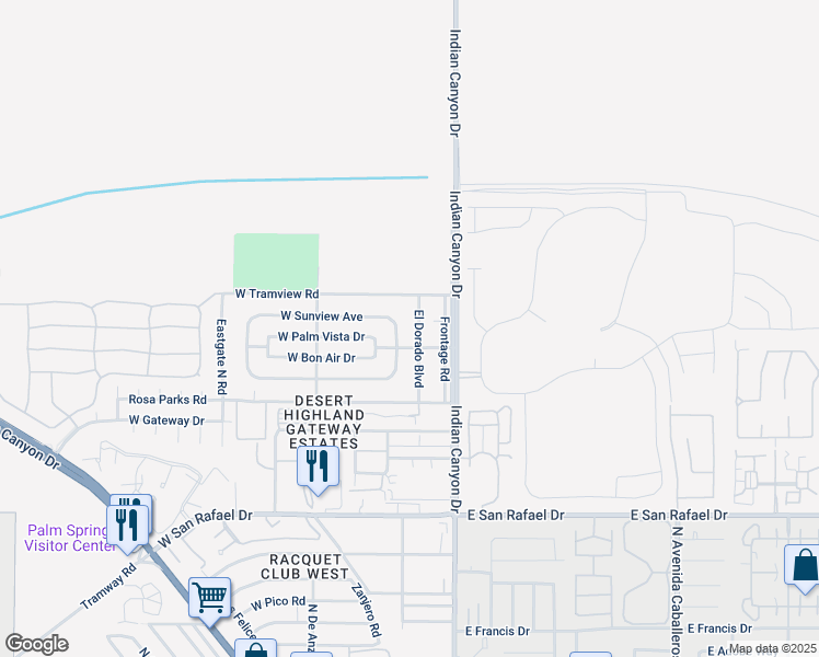 map of restaurants, bars, coffee shops, grocery stores, and more near 3967 El Dorado Boulevard in Palm Springs