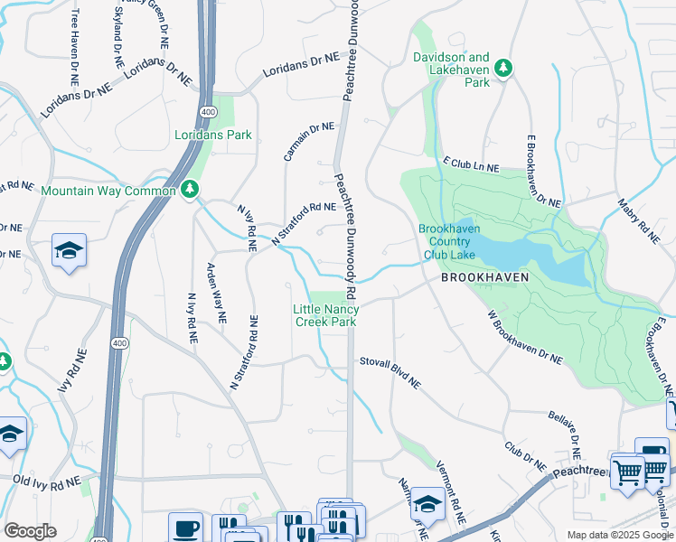 map of restaurants, bars, coffee shops, grocery stores, and more near 841 Camden Park Court in Atlanta