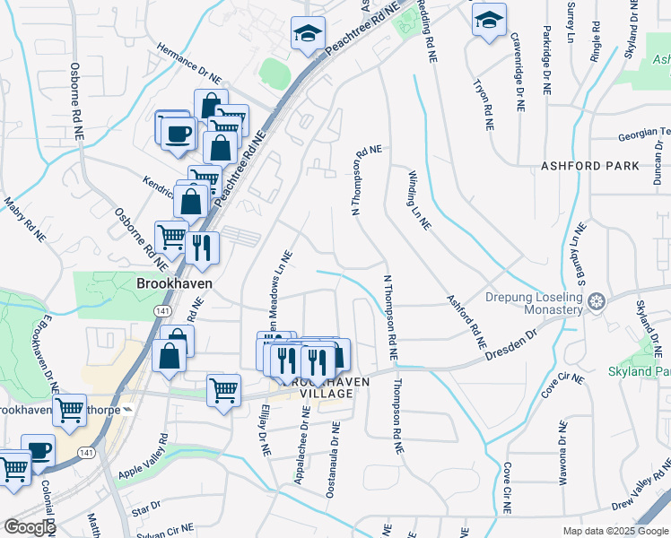 map of restaurants, bars, coffee shops, grocery stores, and more near 2690 Valvedere Drive Northeast in Atlanta