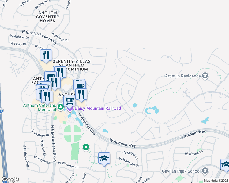 map of restaurants, bars, coffee shops, grocery stores, and more near 41922 North Anthem Springs Road in New River