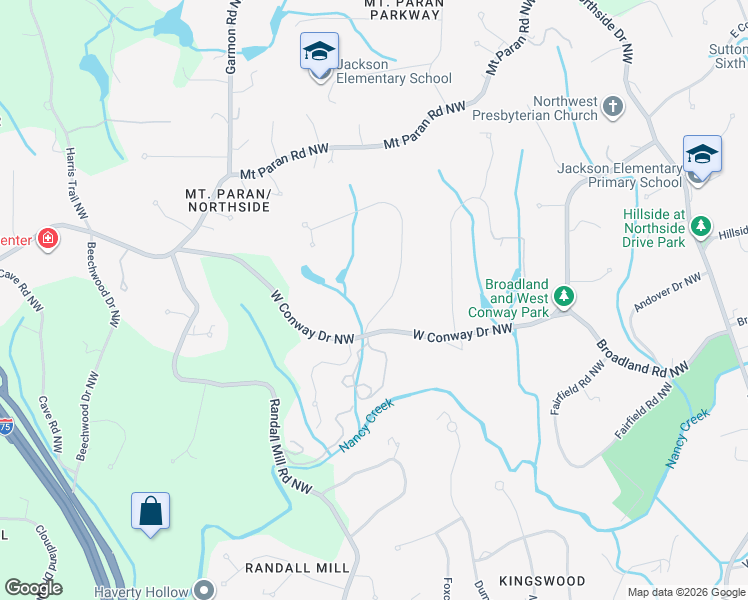 map of restaurants, bars, coffee shops, grocery stores, and more near 4041 Conway Valley Road Northwest in Atlanta