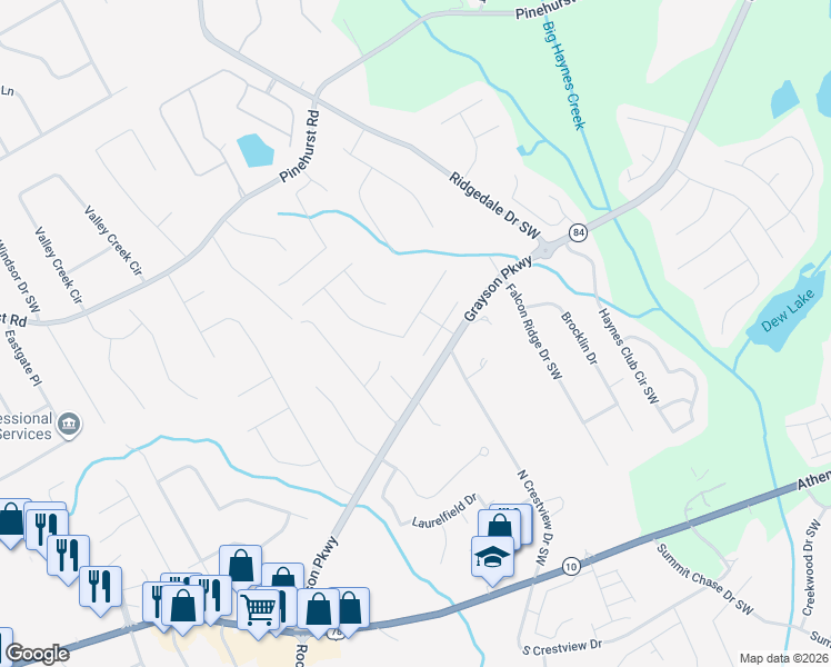 map of restaurants, bars, coffee shops, grocery stores, and more near 2465 Potomac View Court in Grayson