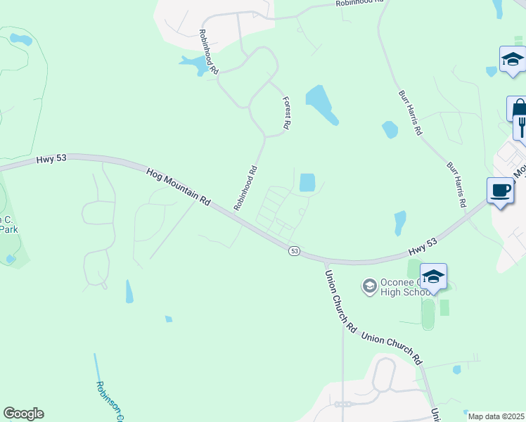 map of restaurants, bars, coffee shops, grocery stores, and more near 1245 Chalmers Street in Watkinsville