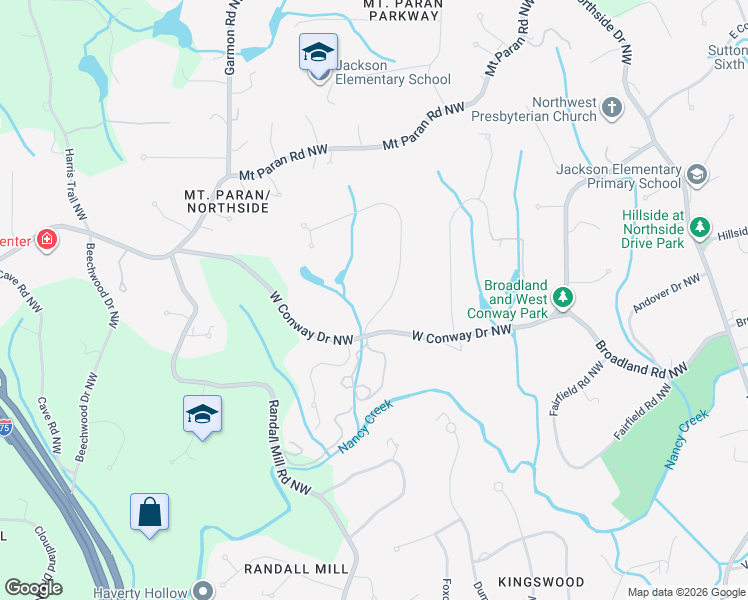 map of restaurants, bars, coffee shops, grocery stores, and more near 4041 Conway Valley Road Northwest in Atlanta