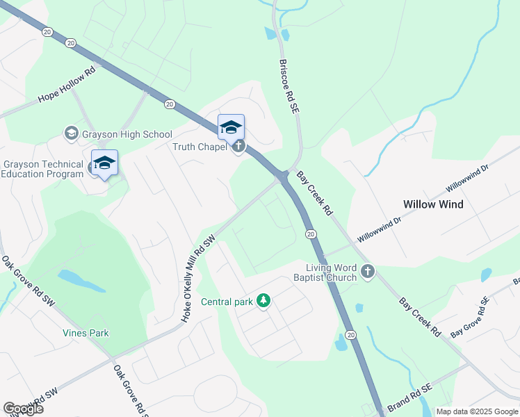 map of restaurants, bars, coffee shops, grocery stores, and more near 21 Bennett Farm Drive in Loganville