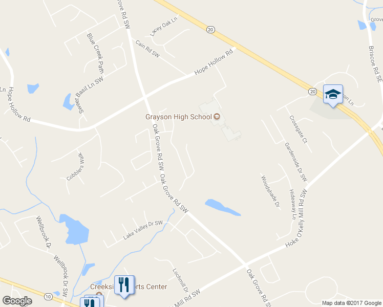 map of restaurants, bars, coffee shops, grocery stores, and more near 3320 Watson Gate Road Southwest in Loganville