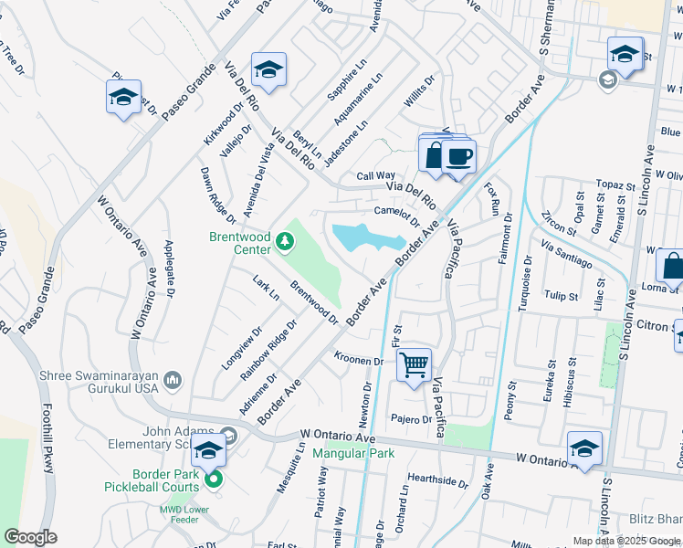 map of restaurants, bars, coffee shops, grocery stores, and more near 1456 Chalgrove Drive in Corona
