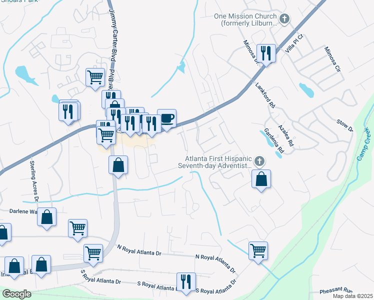 map of restaurants, bars, coffee shops, grocery stores, and more near 703 Summerwalk Parkway in Tucker