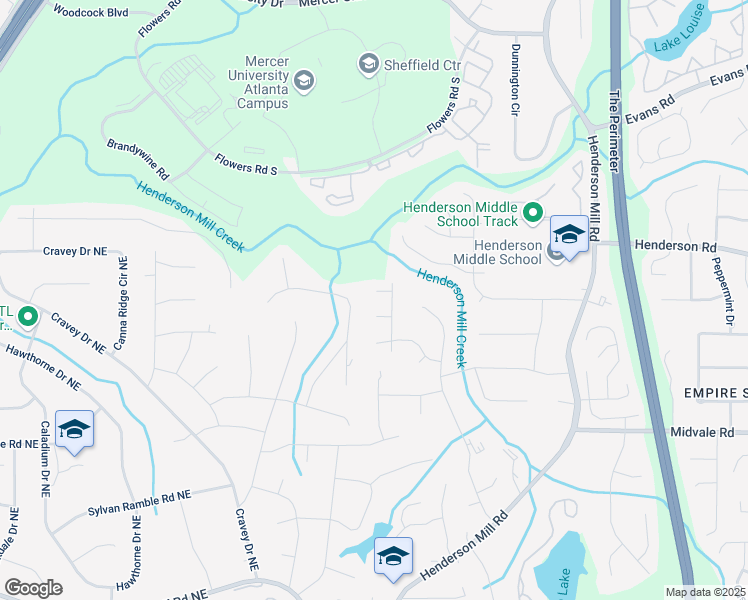 map of restaurants, bars, coffee shops, grocery stores, and more near 2674 Smoketree Way Northeast in Atlanta
