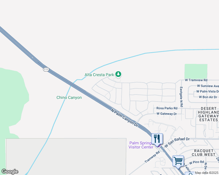 map of restaurants, bars, coffee shops, grocery stores, and more near 1161 Mira Luna in Palm Springs