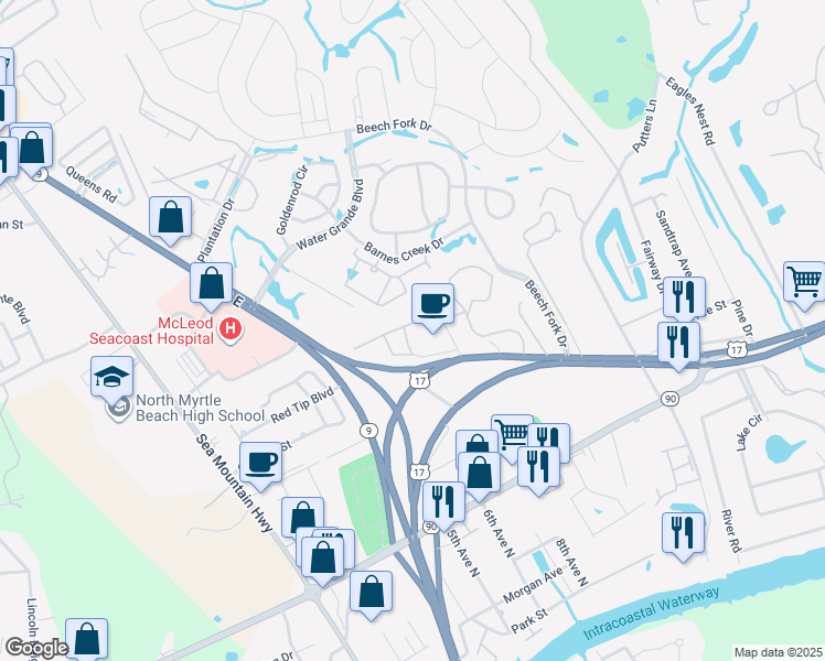 map of restaurants, bars, coffee shops, grocery stores, and more near 4273 Villas Drive in Little River