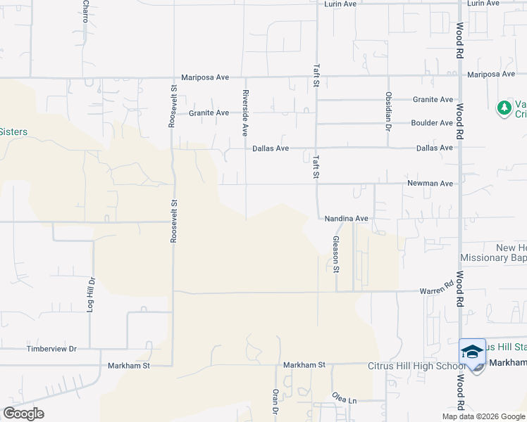 map of restaurants, bars, coffee shops, grocery stores, and more near Nandina Avenue in Riverside