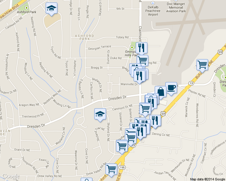 map of restaurants, bars, coffee shops, grocery stores, and more near 2667 Derby Walk Northeast in Atlanta