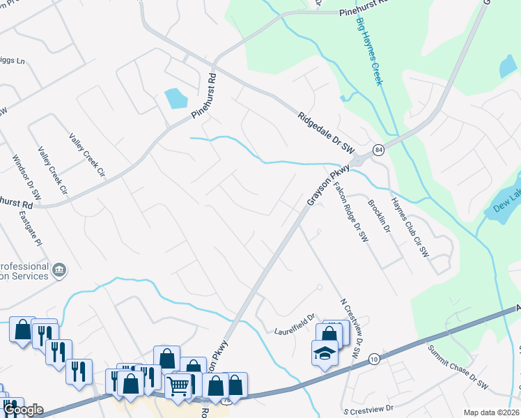 map of restaurants, bars, coffee shops, grocery stores, and more near 2410 Potomac View Court in Grayson