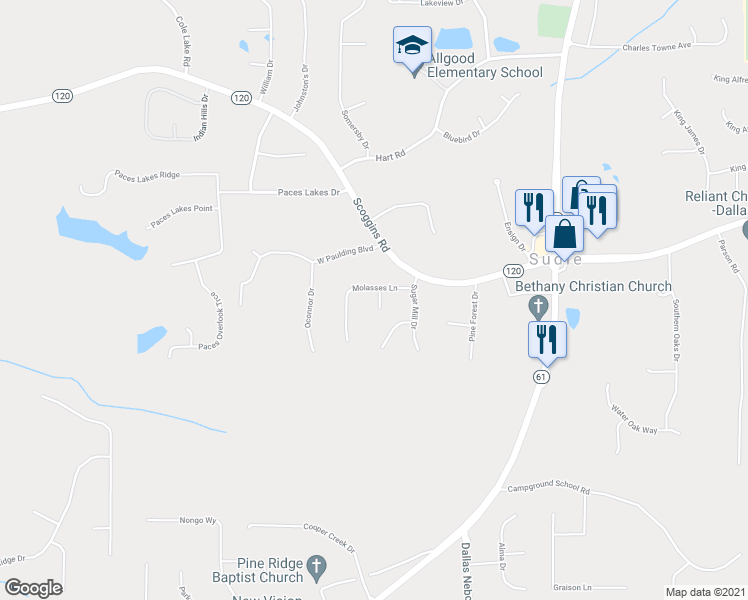 map of restaurants, bars, coffee shops, grocery stores, and more near 24 Honey Court in Dallas