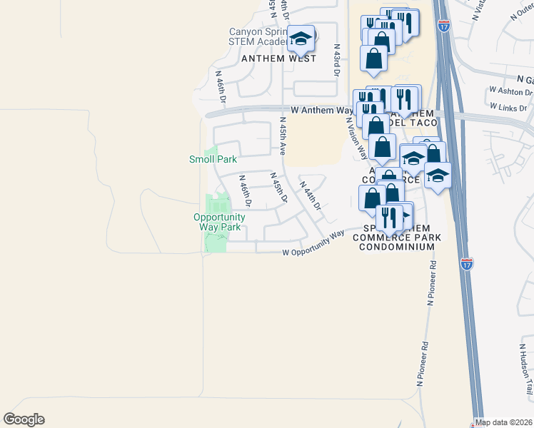 map of restaurants, bars, coffee shops, grocery stores, and more near 4525 West Moss Springs Road in Phoenix