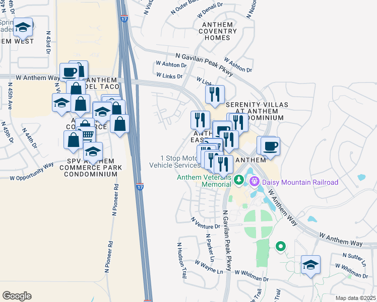 map of restaurants, bars, coffee shops, grocery stores, and more near 42015 North Venture Drive in New River