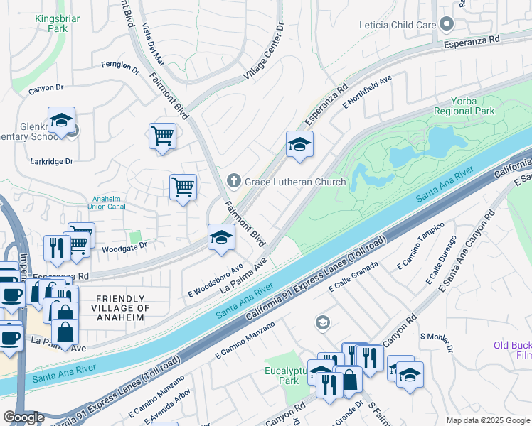 map of restaurants, bars, coffee shops, grocery stores, and more near 1236 North Huxford Lane in Anaheim