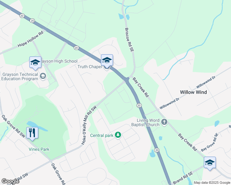 map of restaurants, bars, coffee shops, grocery stores, and more near 11 Bennett Farm Drive in Loganville