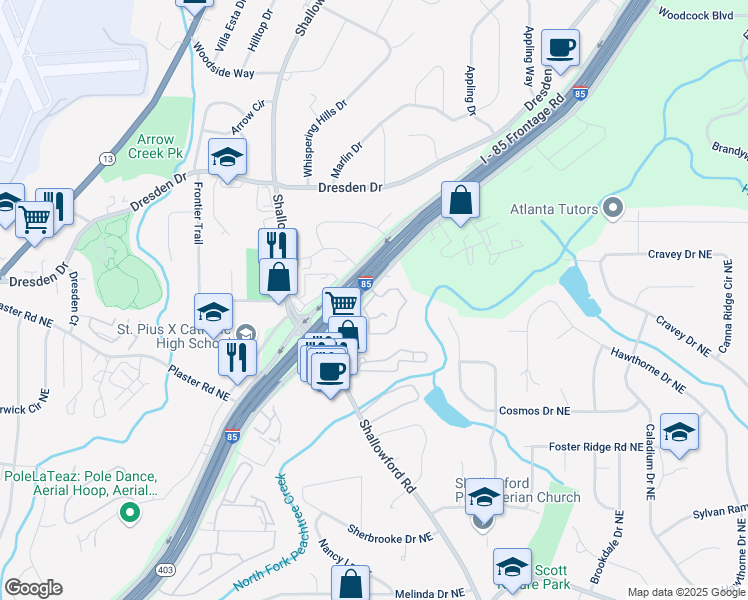 map of restaurants, bars, coffee shops, grocery stores, and more near in Chamblee