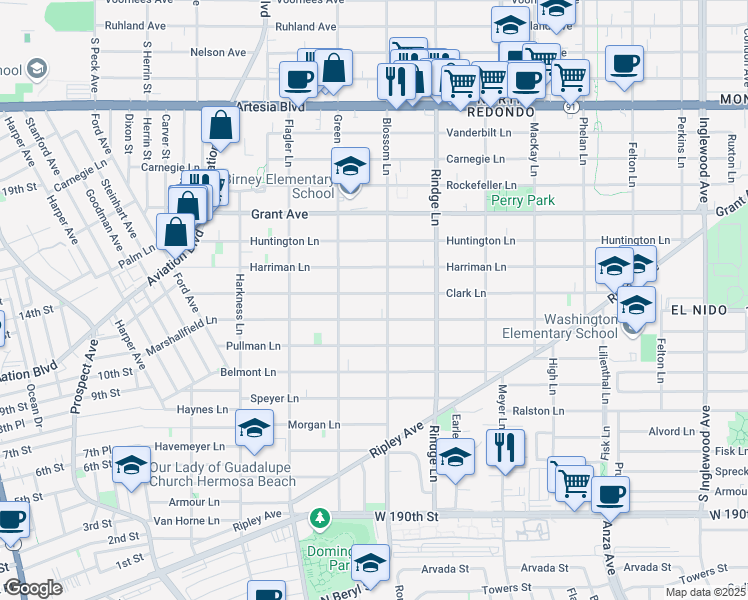 map of restaurants, bars, coffee shops, grocery stores, and more near in Redondo Beach