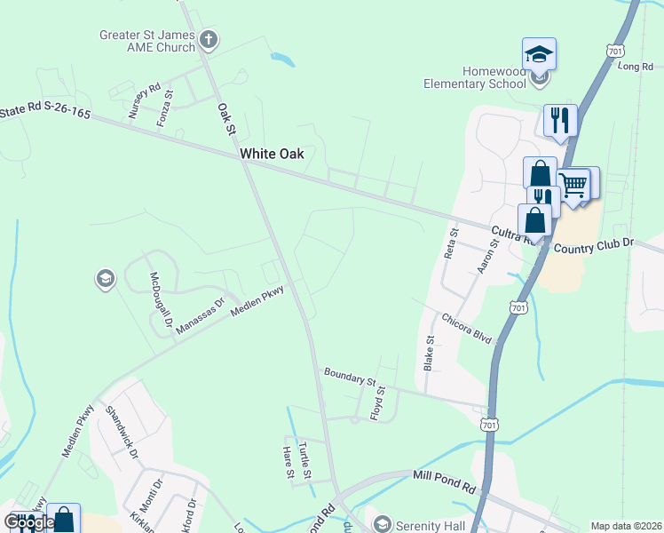 map of restaurants, bars, coffee shops, grocery stores, and more near 2501 Oak Street in Conway