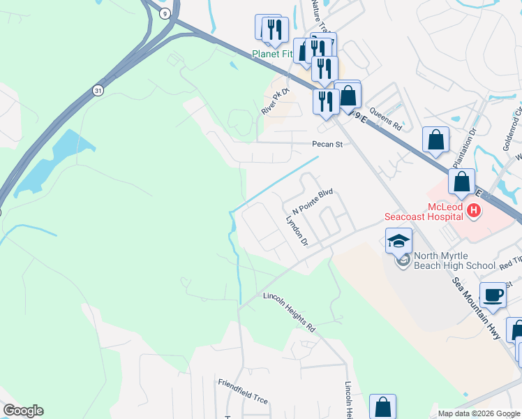 map of restaurants, bars, coffee shops, grocery stores, and more near 3267 Lyndon Drive in Little River